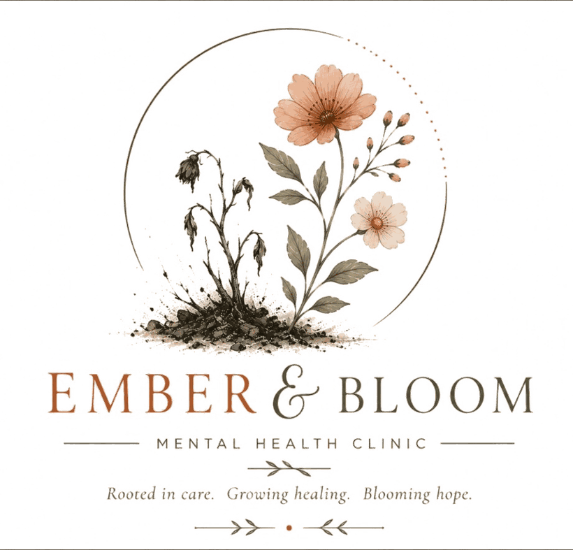 Ember and Bloom Mental Health Clinic. Rooted in care. Growing healing. Blooming hope.